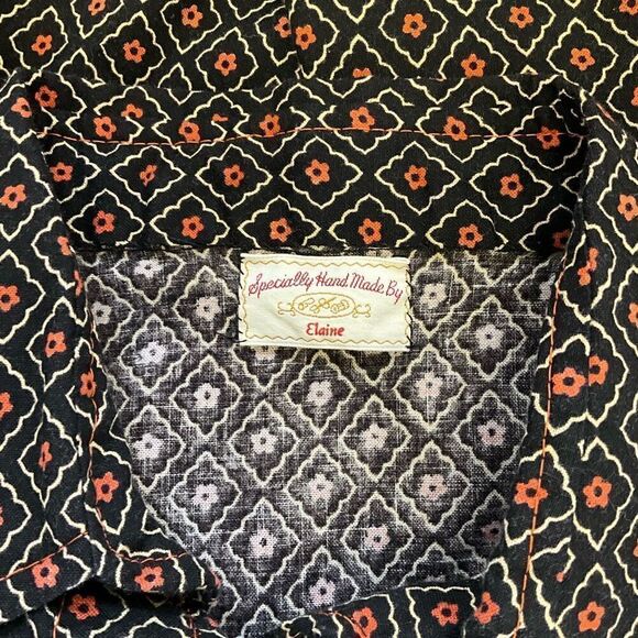 Handmade Womens Small Button Front Shirt Black Pink Diamond Pattern Long Sleeve - Picture 11 of 12